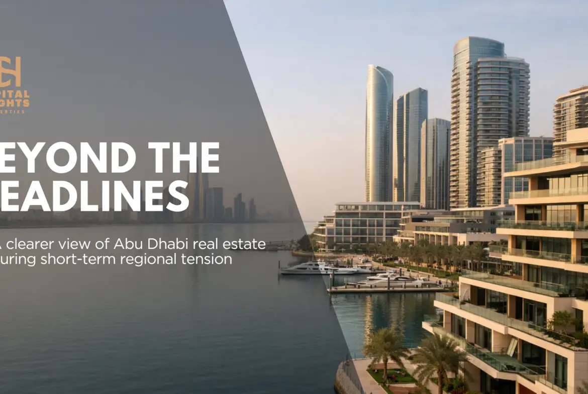 Premium waterfront residential towers in Abu Dhabi with calm water and modern skyline