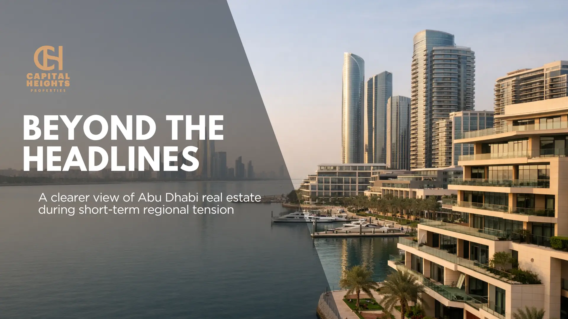 Premium waterfront residential towers in Abu Dhabi with calm water and modern skyline