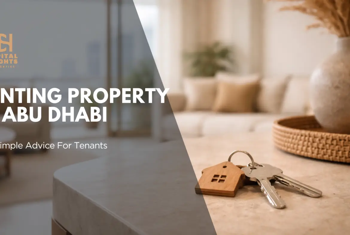 Guide to Renting Property in Abu Dhabi featured image with house keys in a modern apartment interior