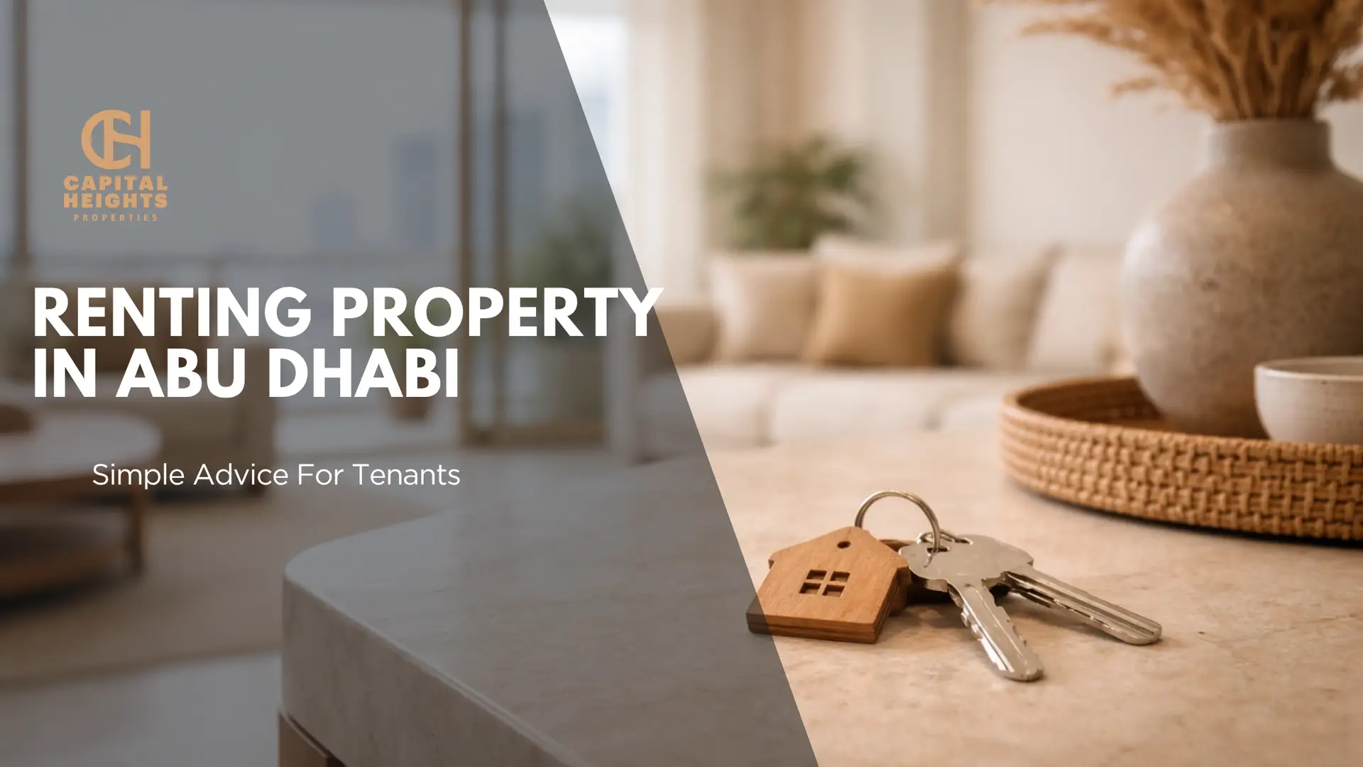 Guide to Renting Property in Abu Dhabi featured image with house keys in a modern apartment interior
