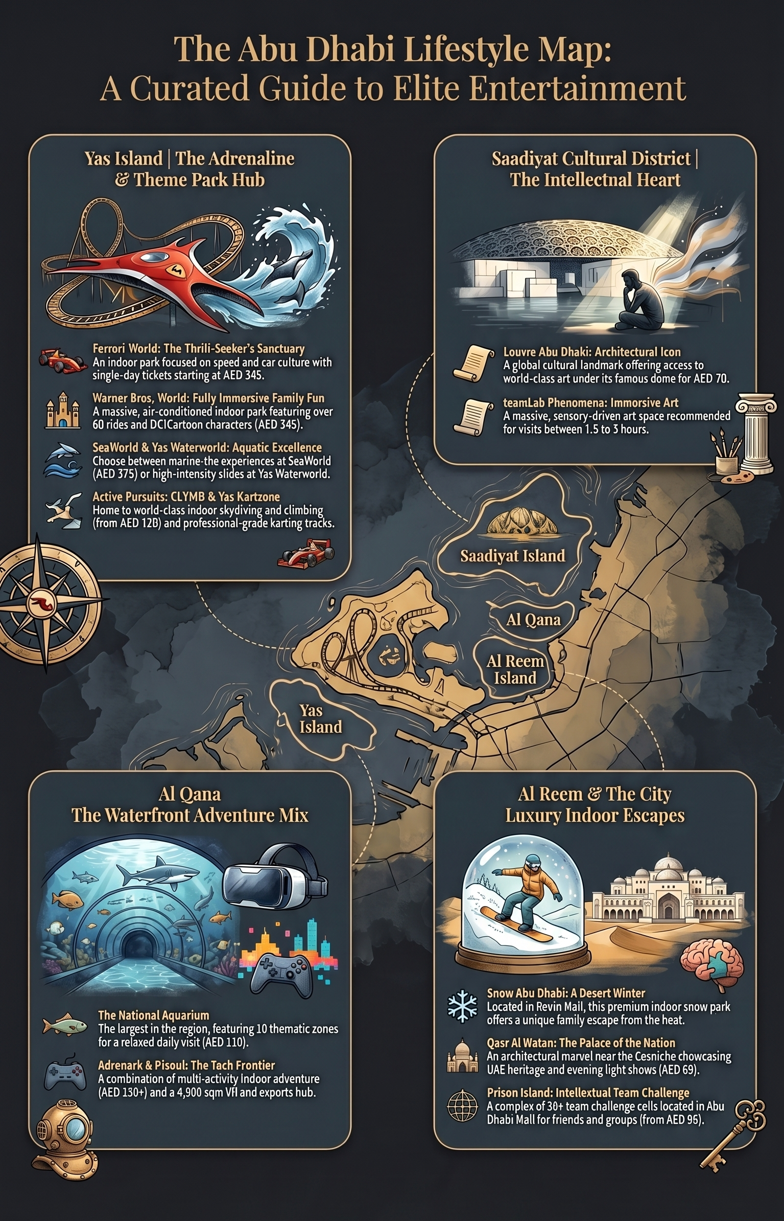Visual summary of top entertainment centres in Abu Dhabi