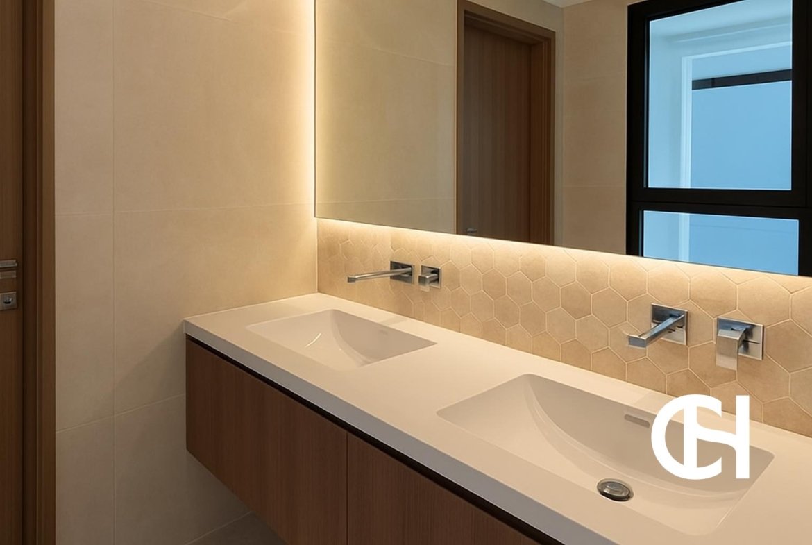 5 bedroom villa for rent in The Magnolias, Yas Acres on Yas Island with 7 bathrooms, 10,984 sq ft built-up area, terrace and private parking.